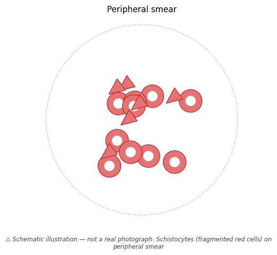 Schistocytes (fragmented red cells) on peripheral smear